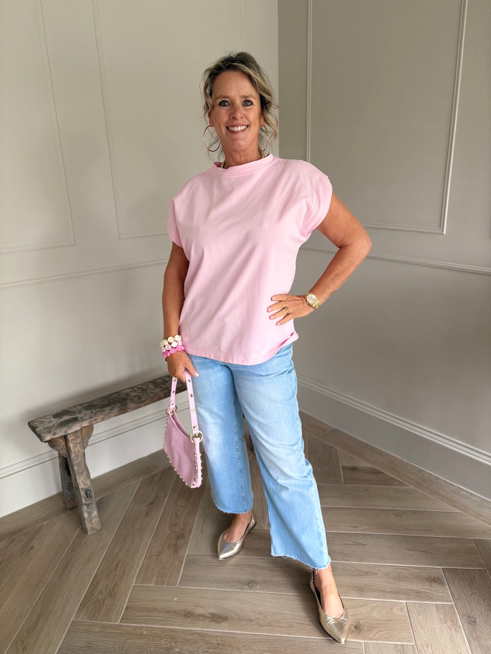 shirt kapmouwtje roze