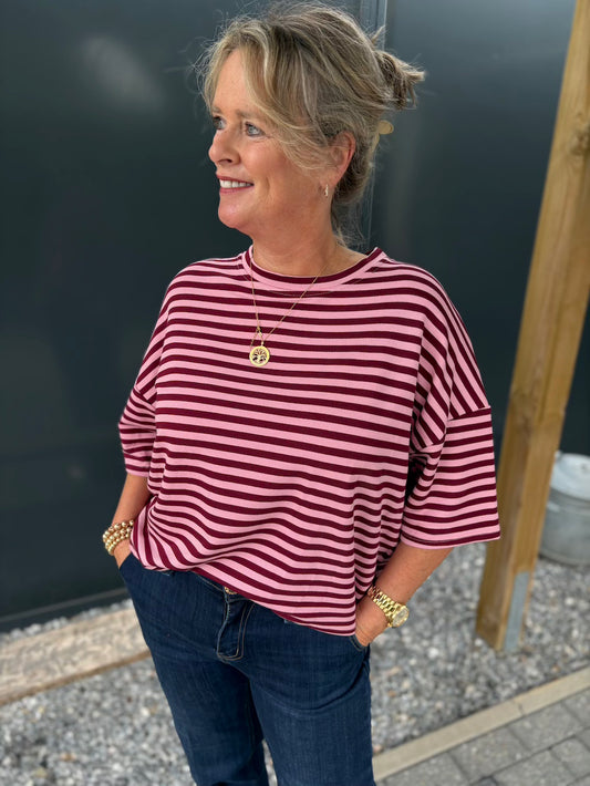 Shirt gestreept bordeaux/roze
