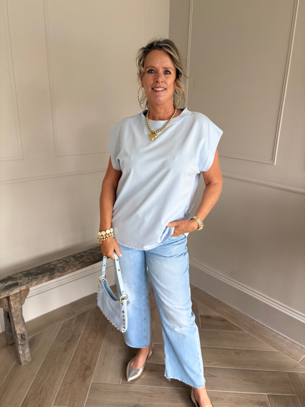 shirt basic blauw kapmouwtje