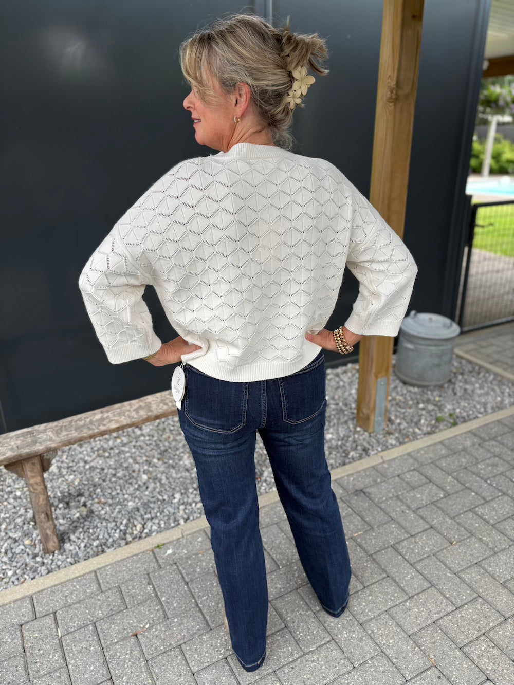Stretch jeans rechte pijp met riempje blauw