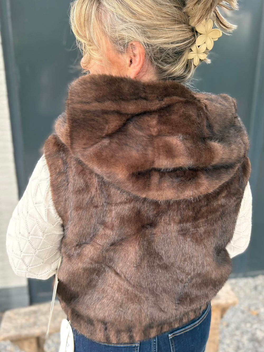Gilet bont met capuchon bruin