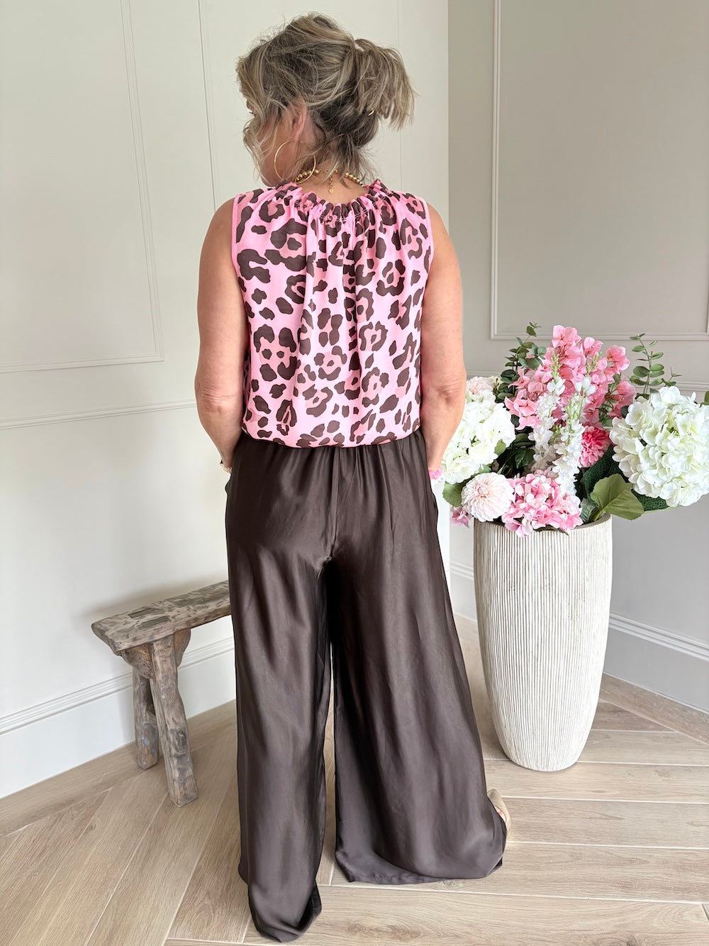 Broek wijd glanzend met elastische taille