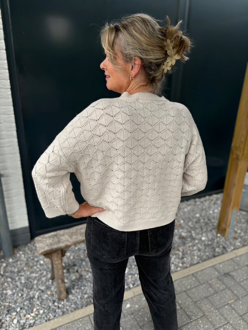 Truitje 3/4 mouw met patroon beige