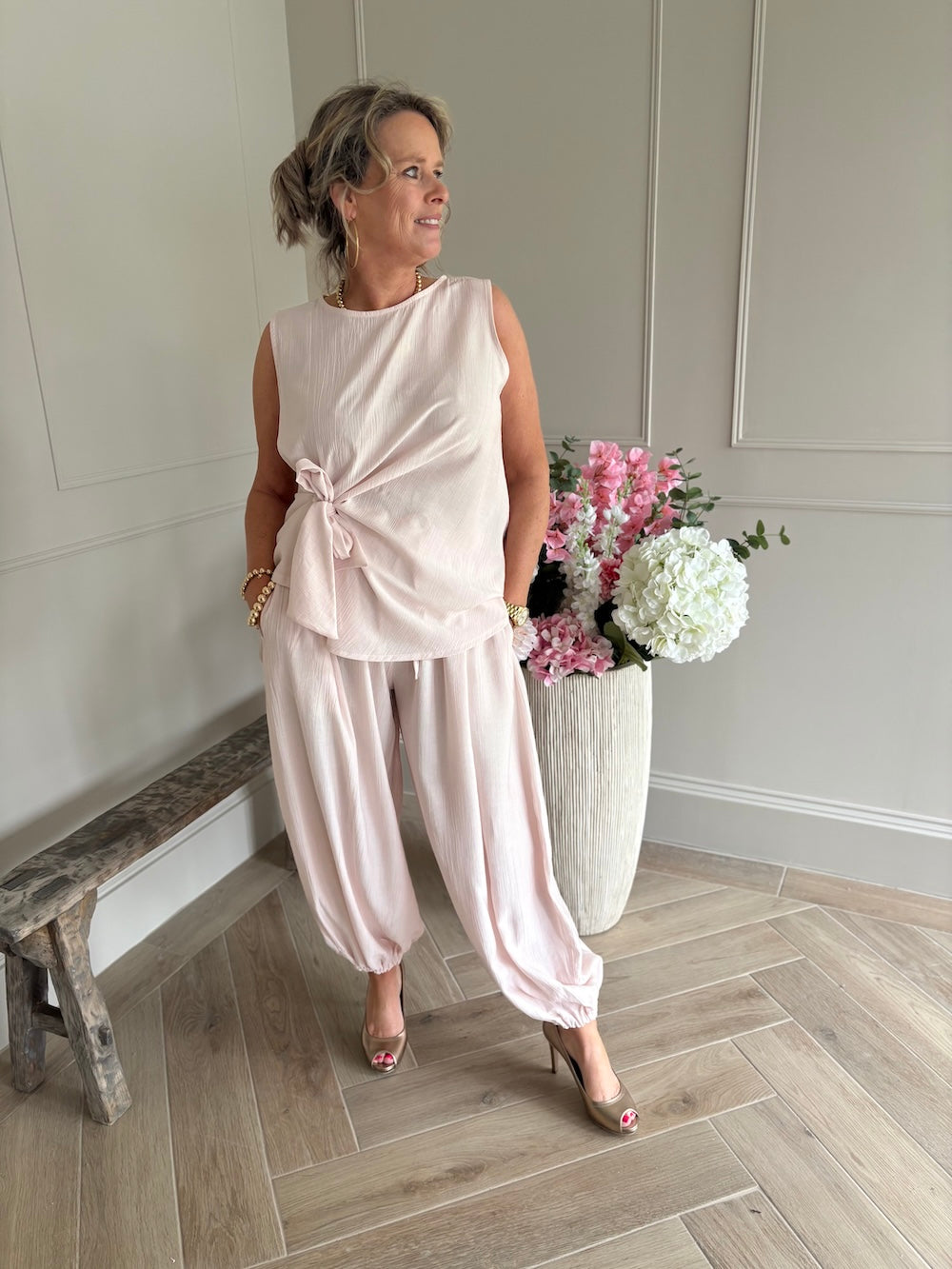 Tweedelige set met pofbroek zacht roze