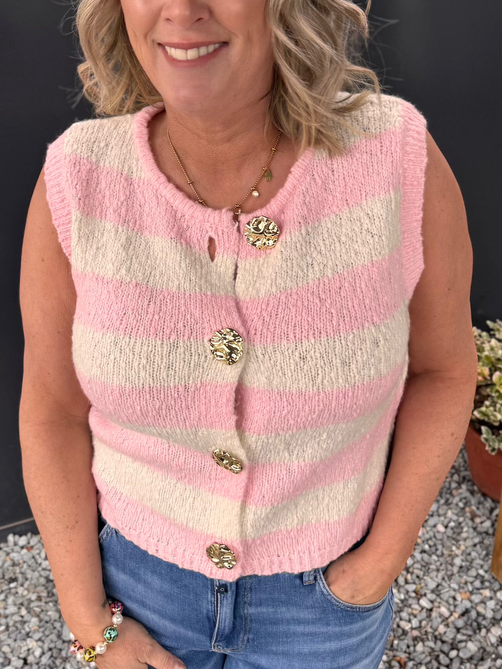 Gilet roze wit