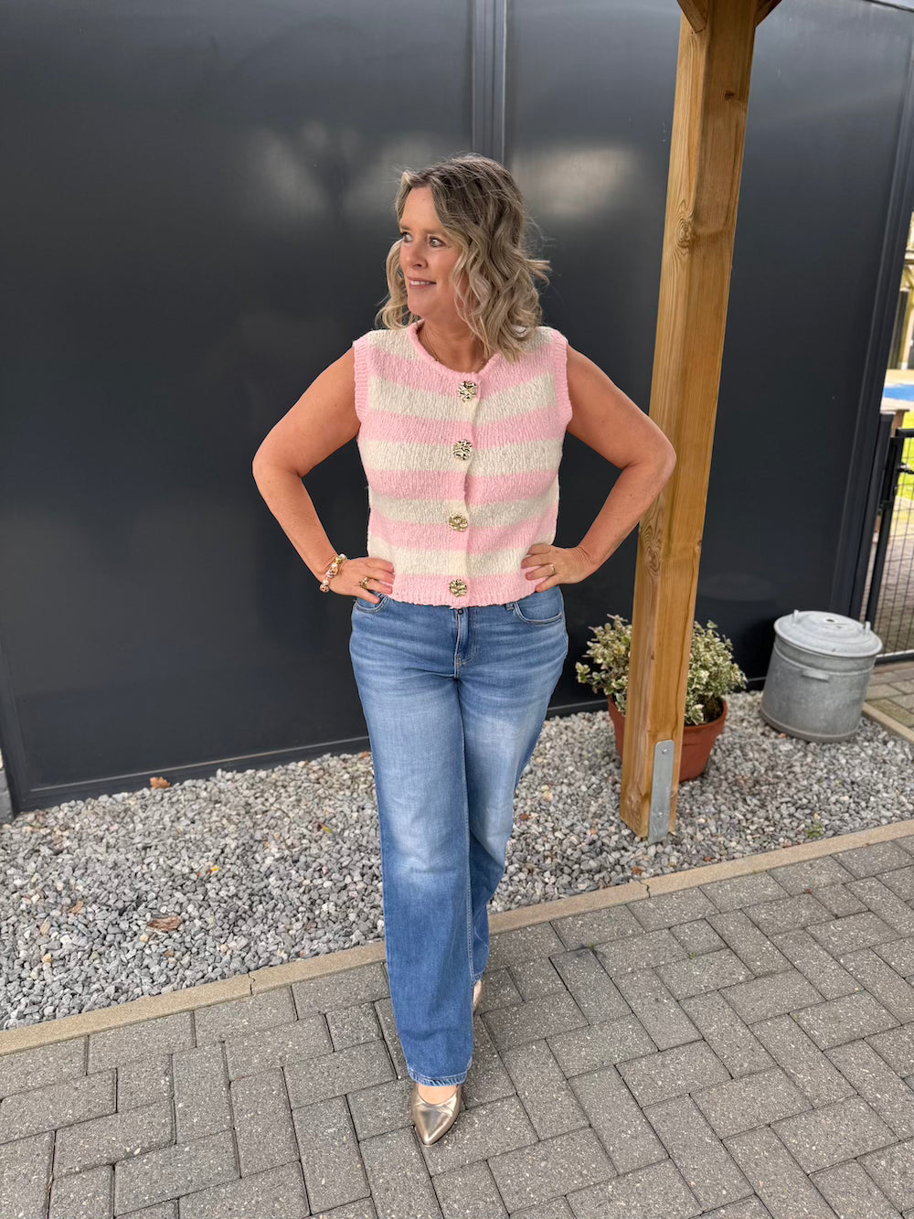 Gilet roze wit