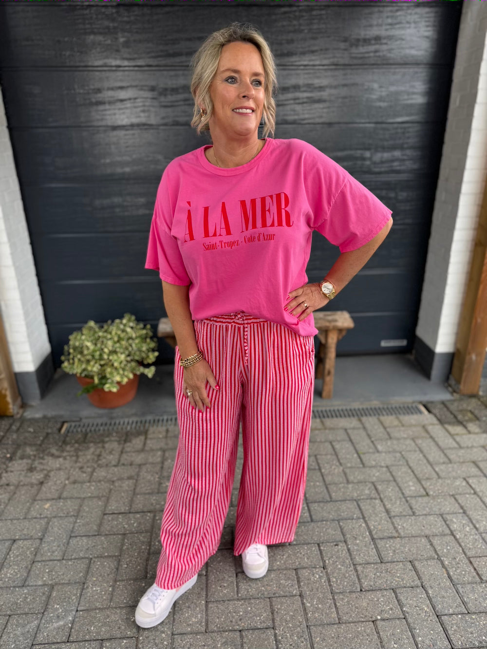 Broek roze rood gestreept