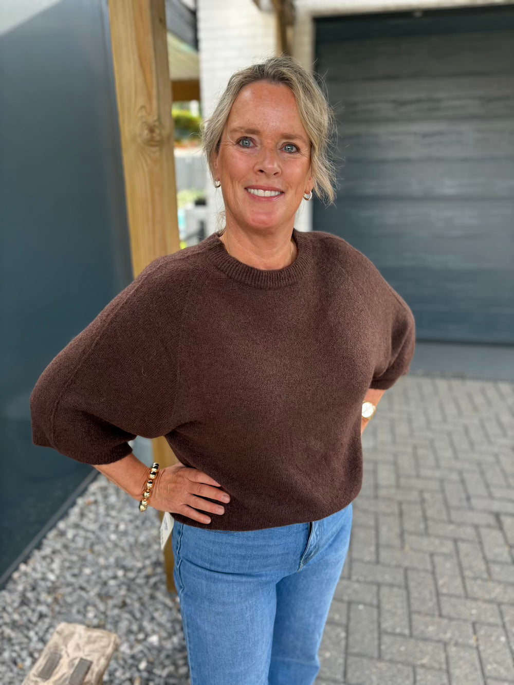 Truitje alpaca wijde mouw bruin