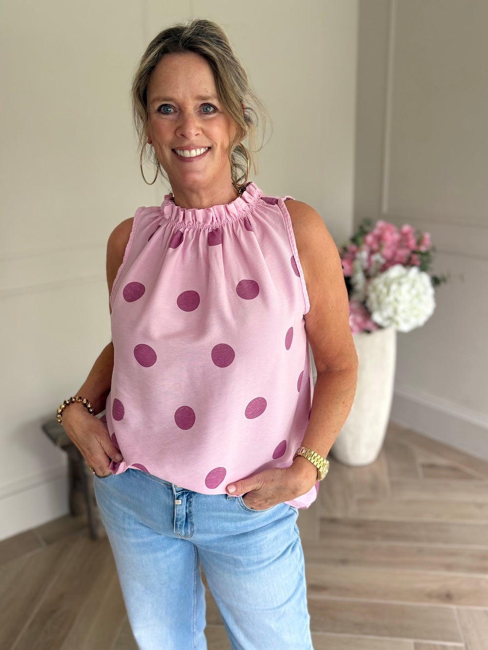 Top polka dot roze