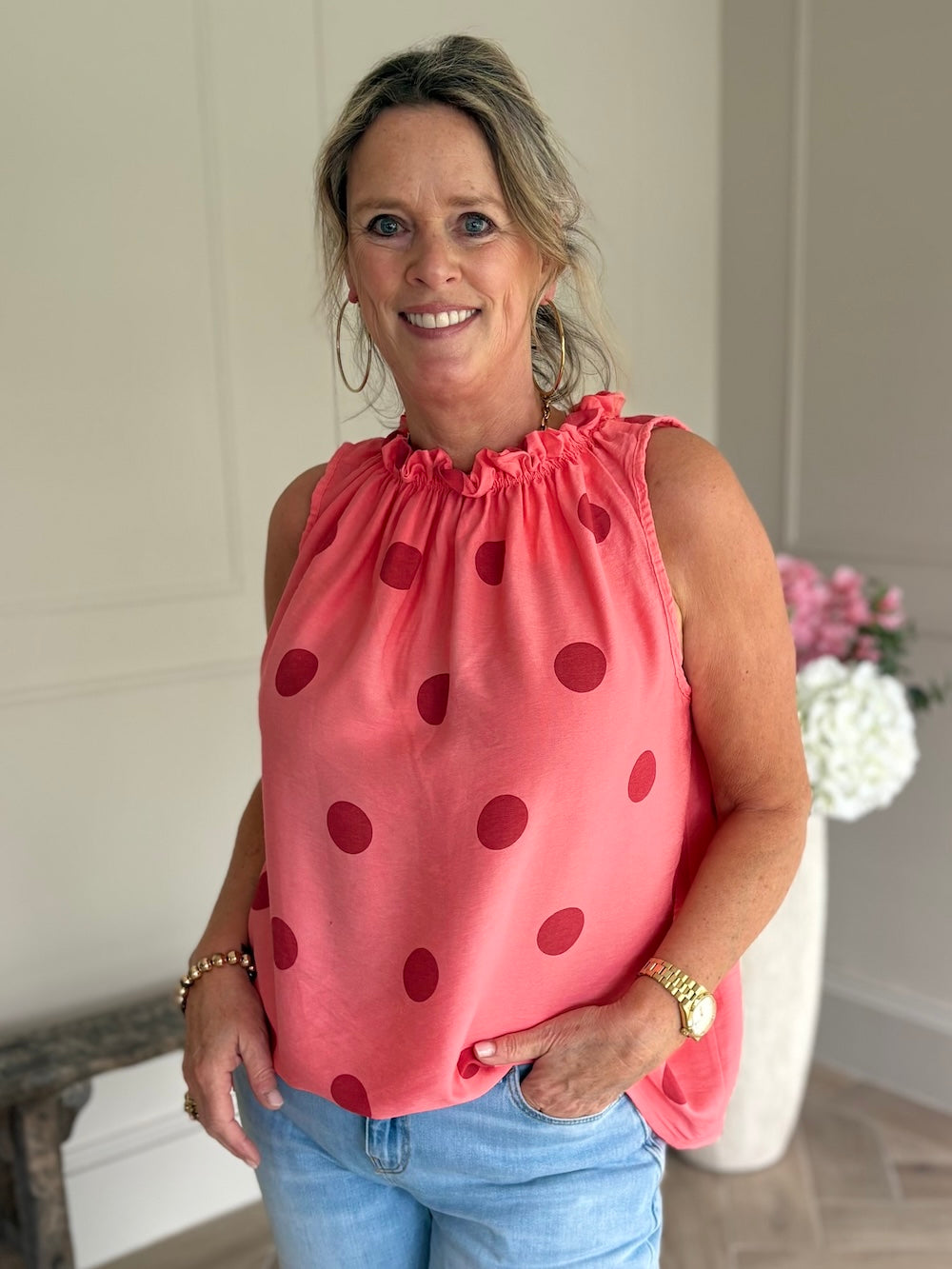 Top polka dot koraal
