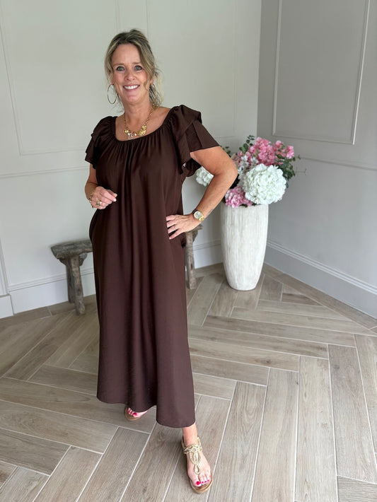 zomerjurk bruin met rugdetail 
