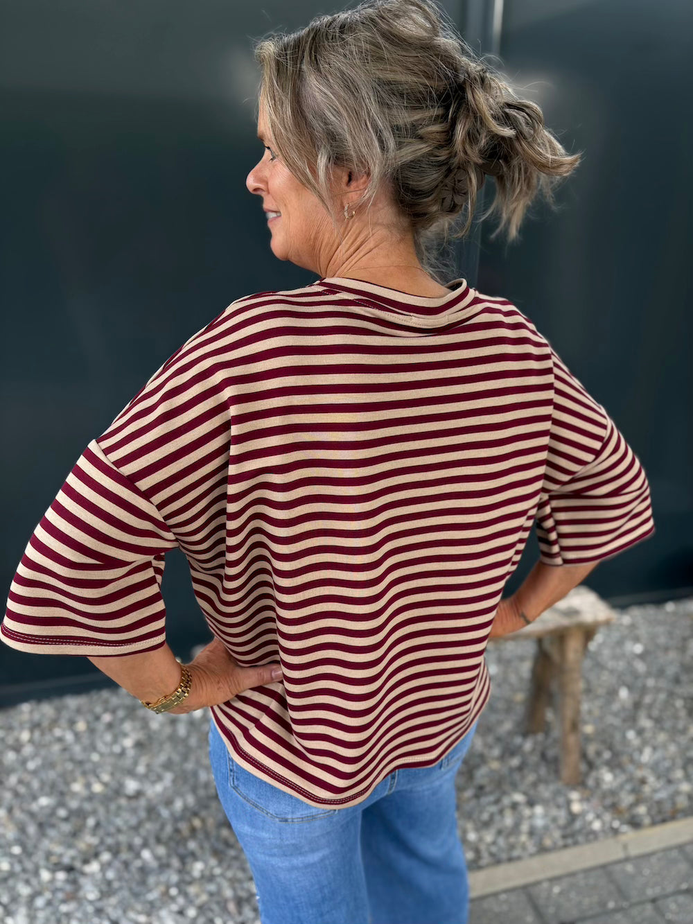 Shirt gestreept bordeaux/beige