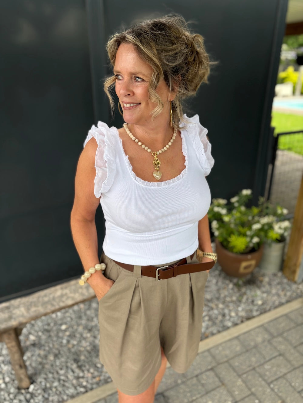 Short met riem linnenmix