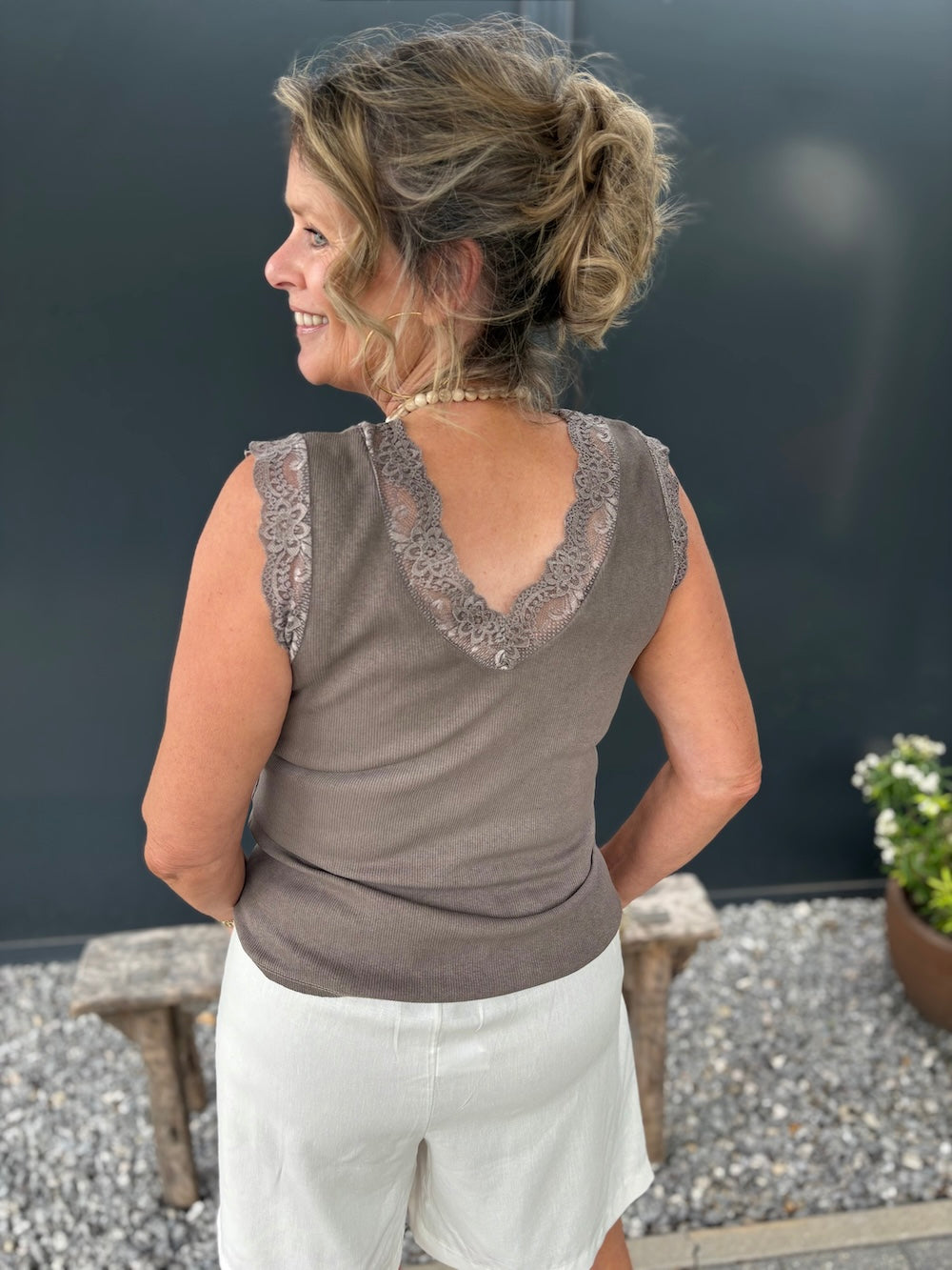 Short met riem linnenmix