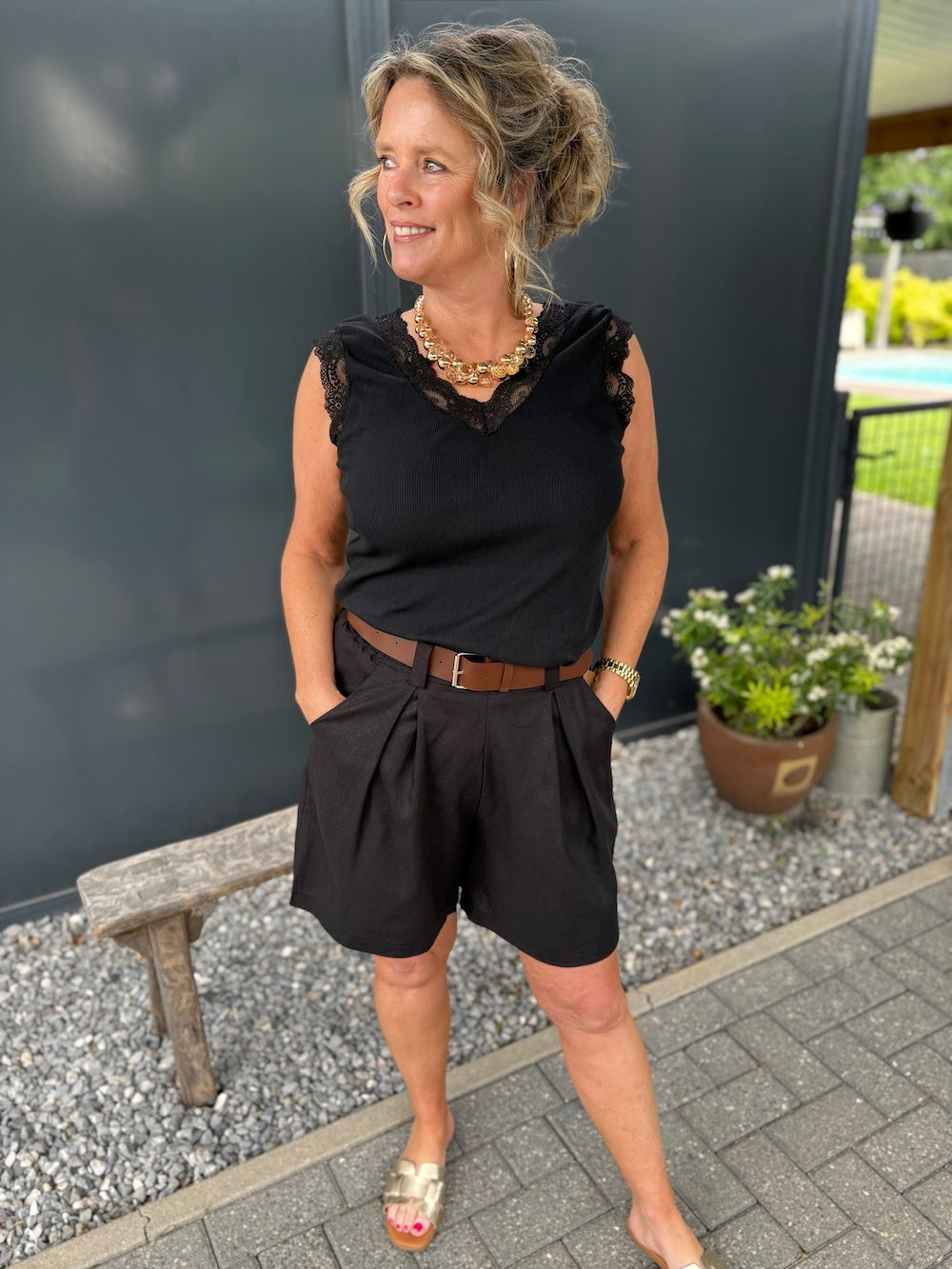 Short linnenmix zwart
