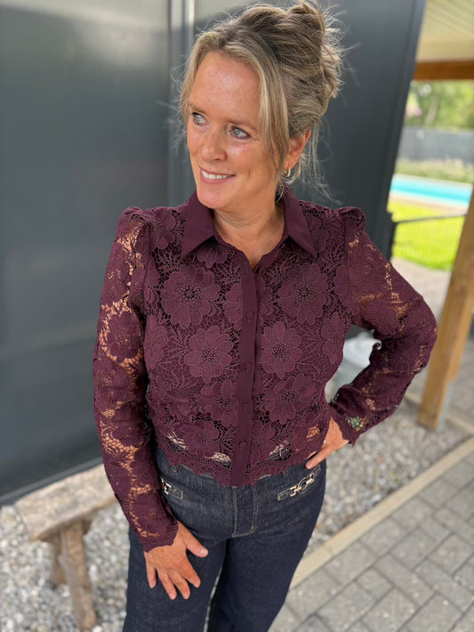 blouse broderie kant bordeaux