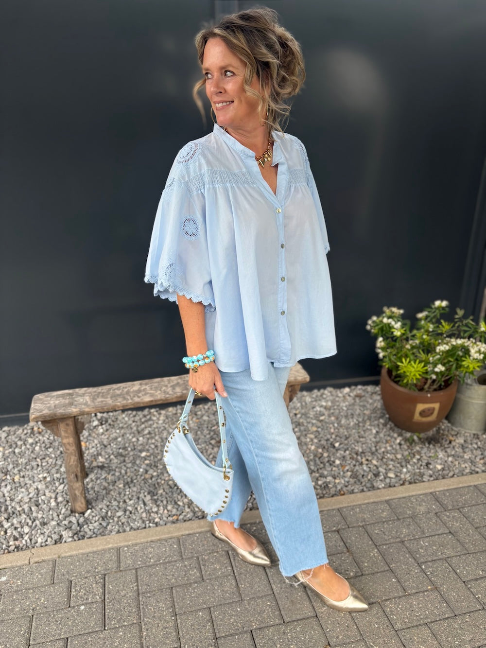 Blouse super oversized met broderie details