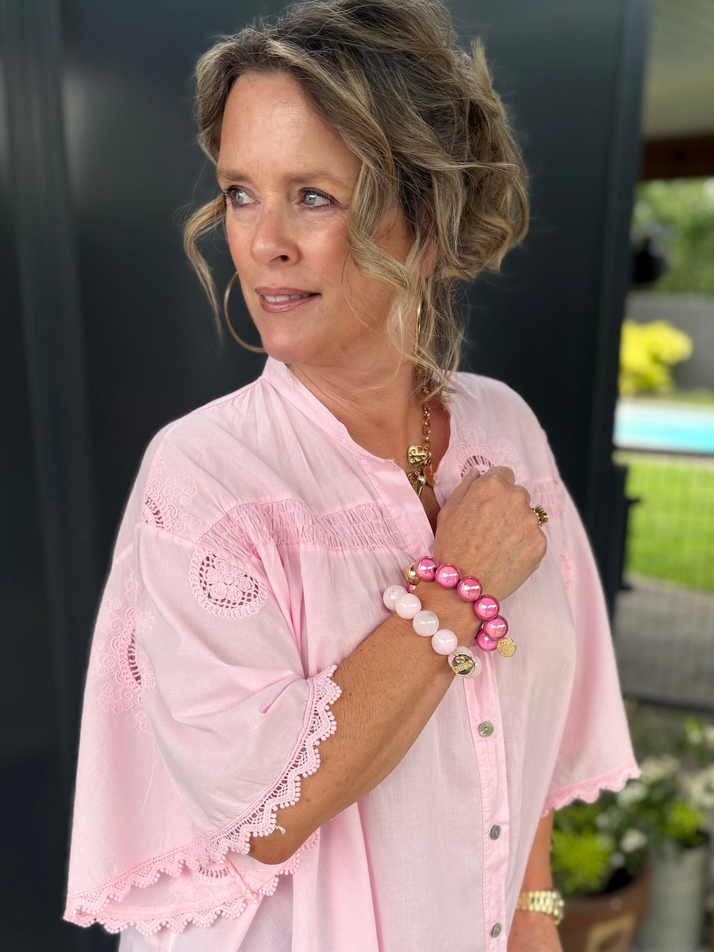 Blouse super oversized met broderie details