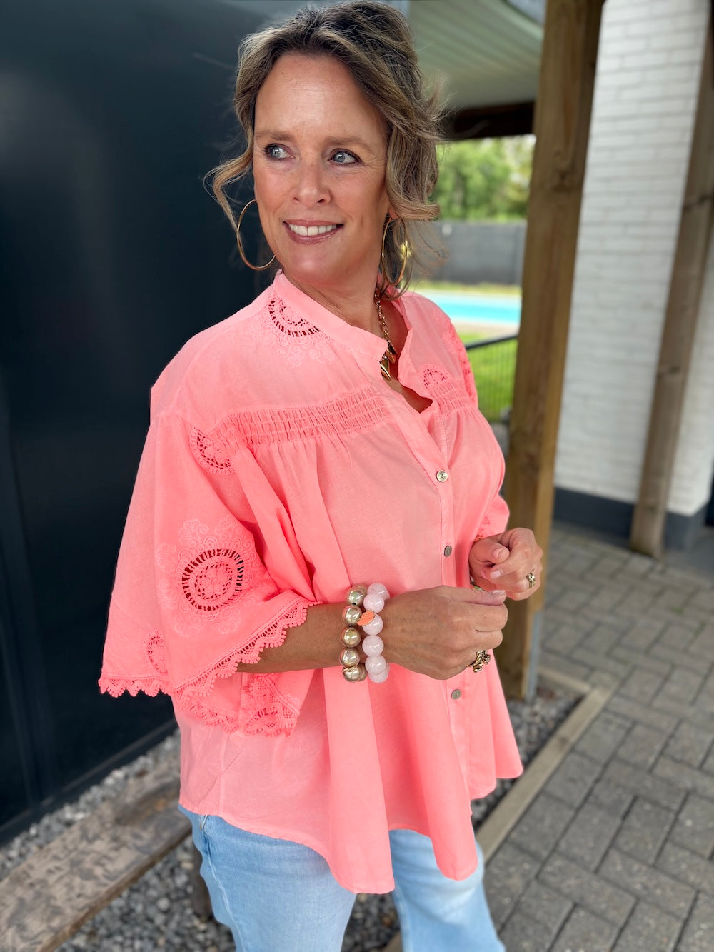 Blouse super oversized met broderie details