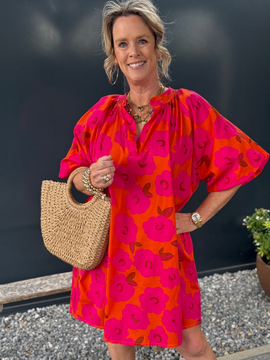 oversized jurk met bloemenprint roze