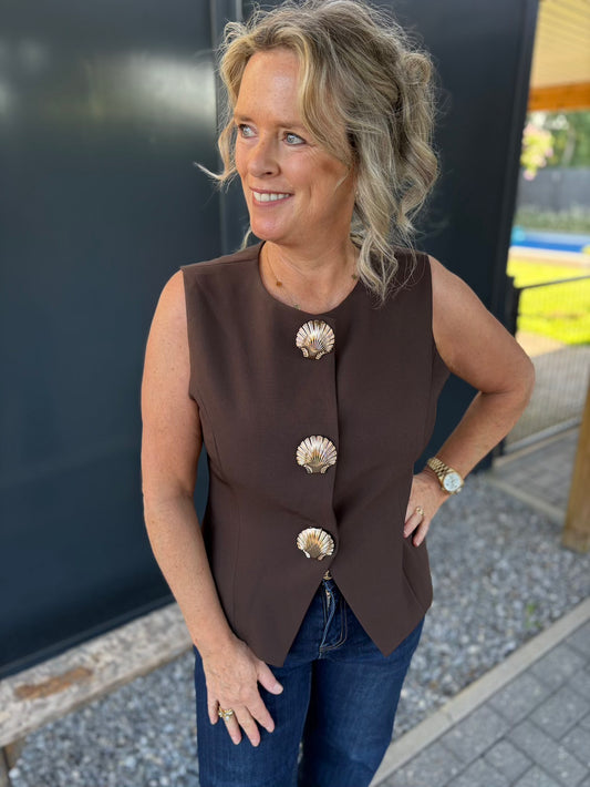 Gilet gouden knoop bruin