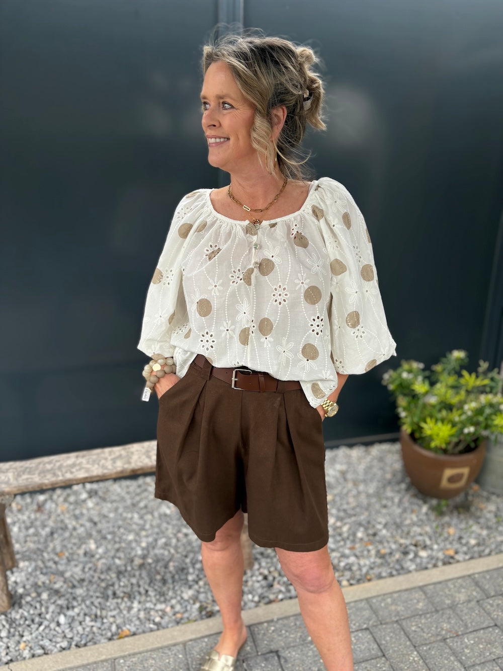 short linnen mix bruin