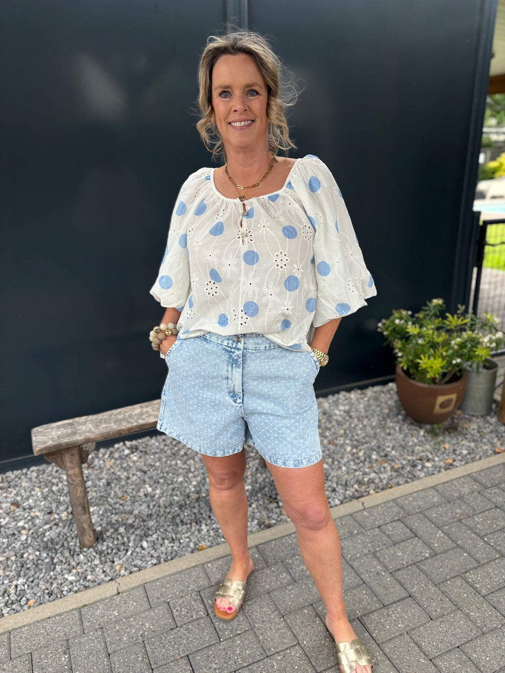 bloesje polka dot blauw