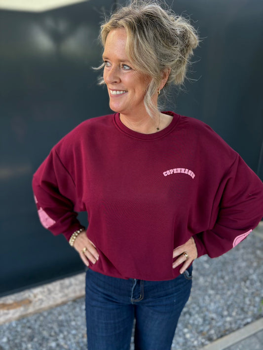 Sweater met rugprint bordeaux