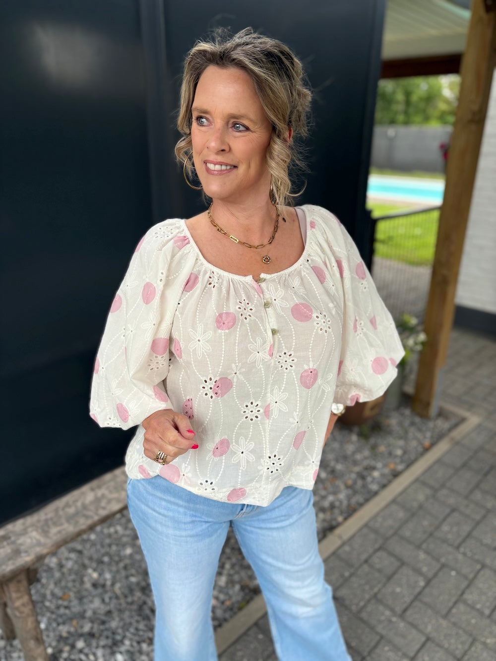 bloesje polka dot roze