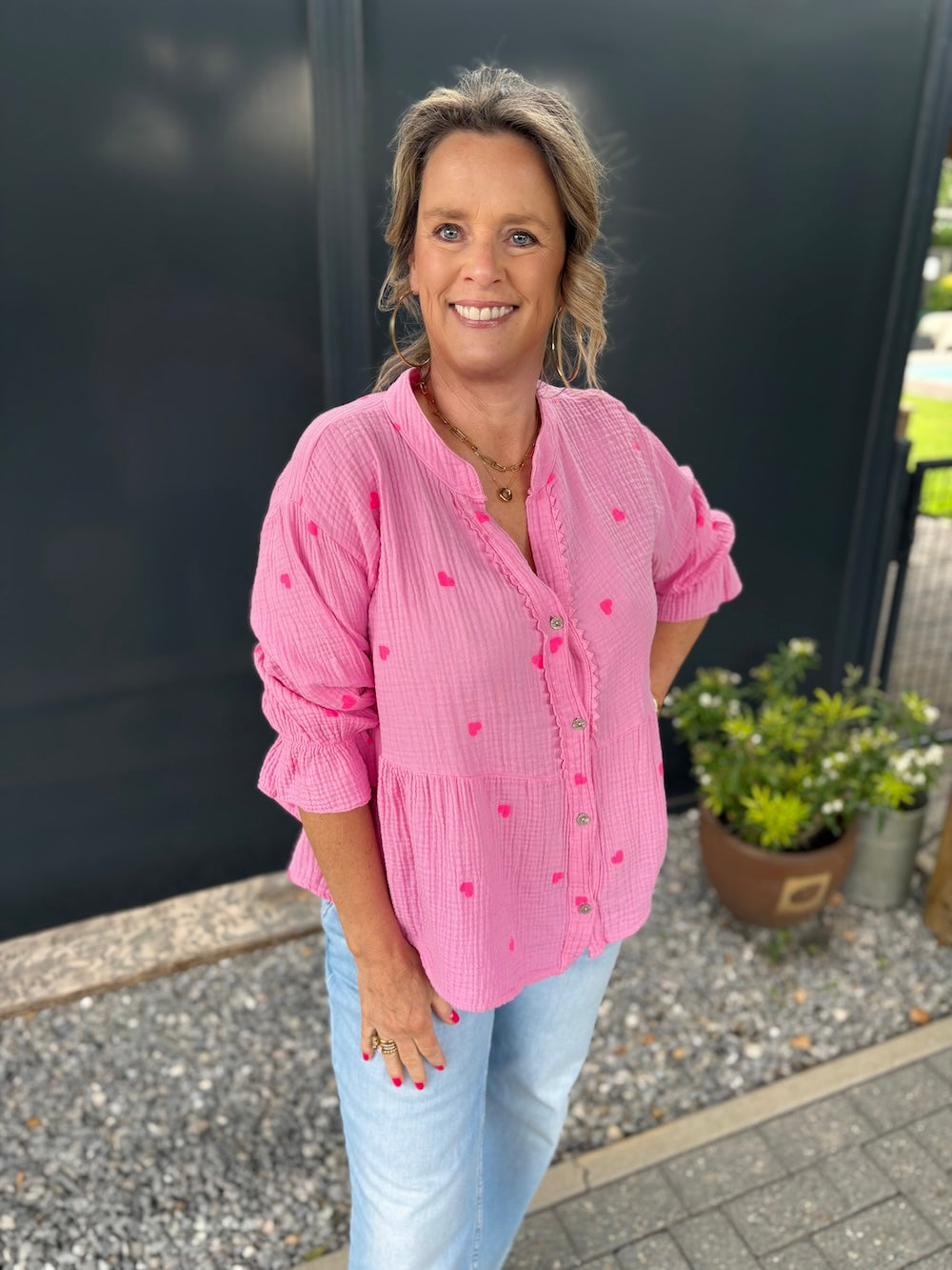 tetra blouse met hartjes roze