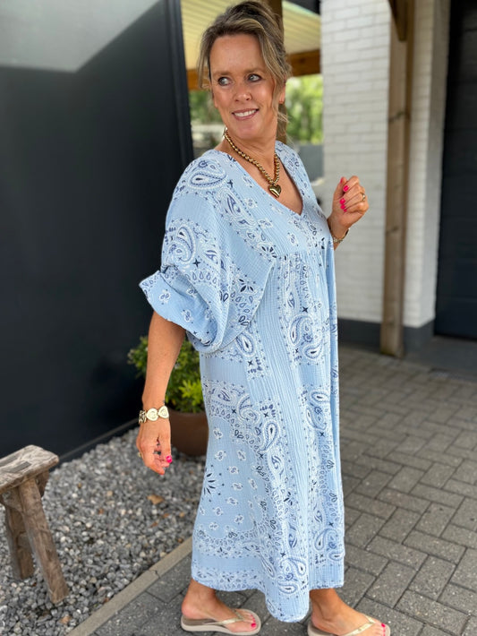 jurk bandana print lichtblauw