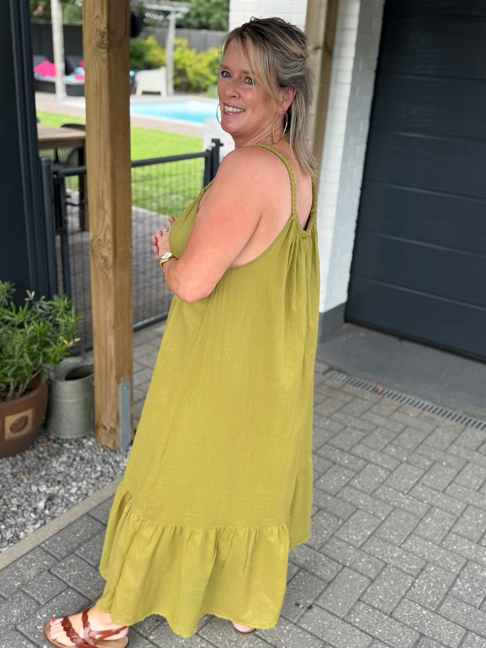 zomerjurk gevlochten bandjes lime