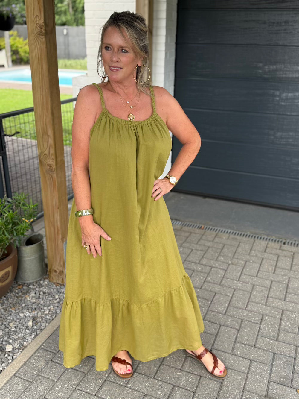 zomerjurk gevlochten bandjes lime
