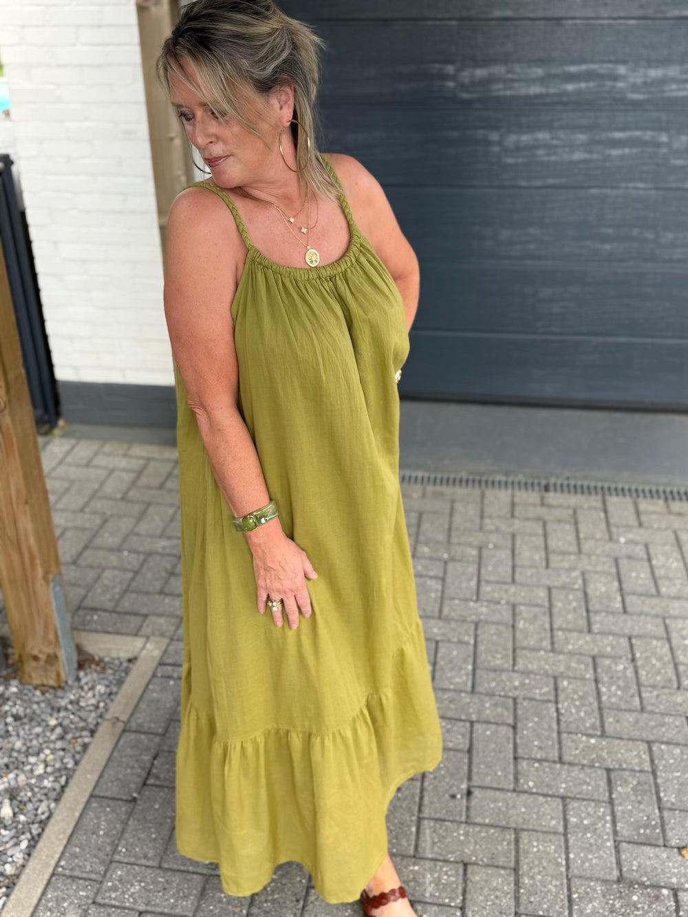 zomerjurk gevlochten bandjes lime
