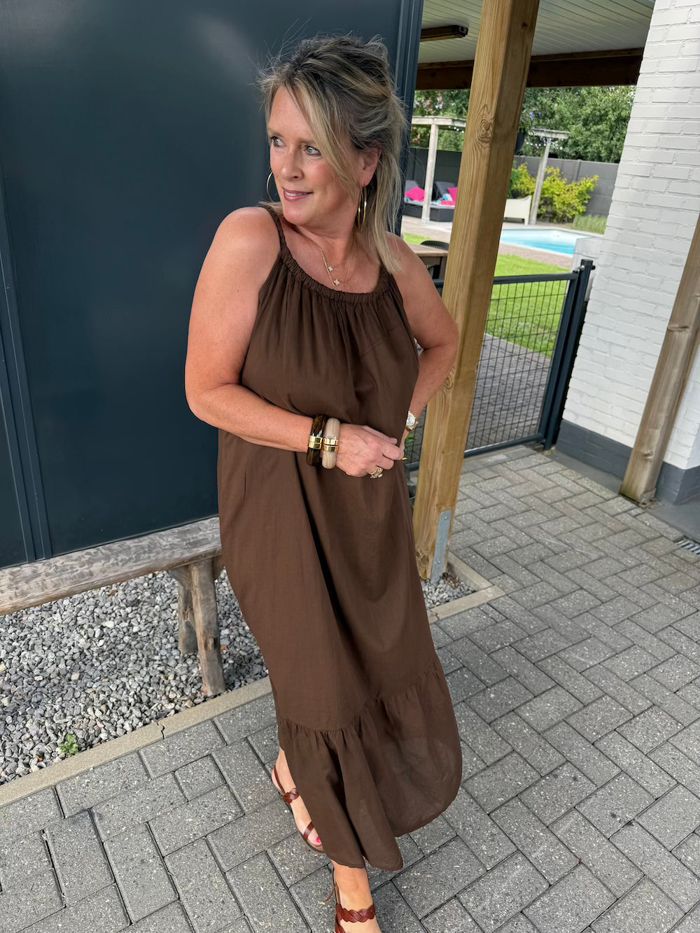 zomerjurk gevlochten bandjes bruin