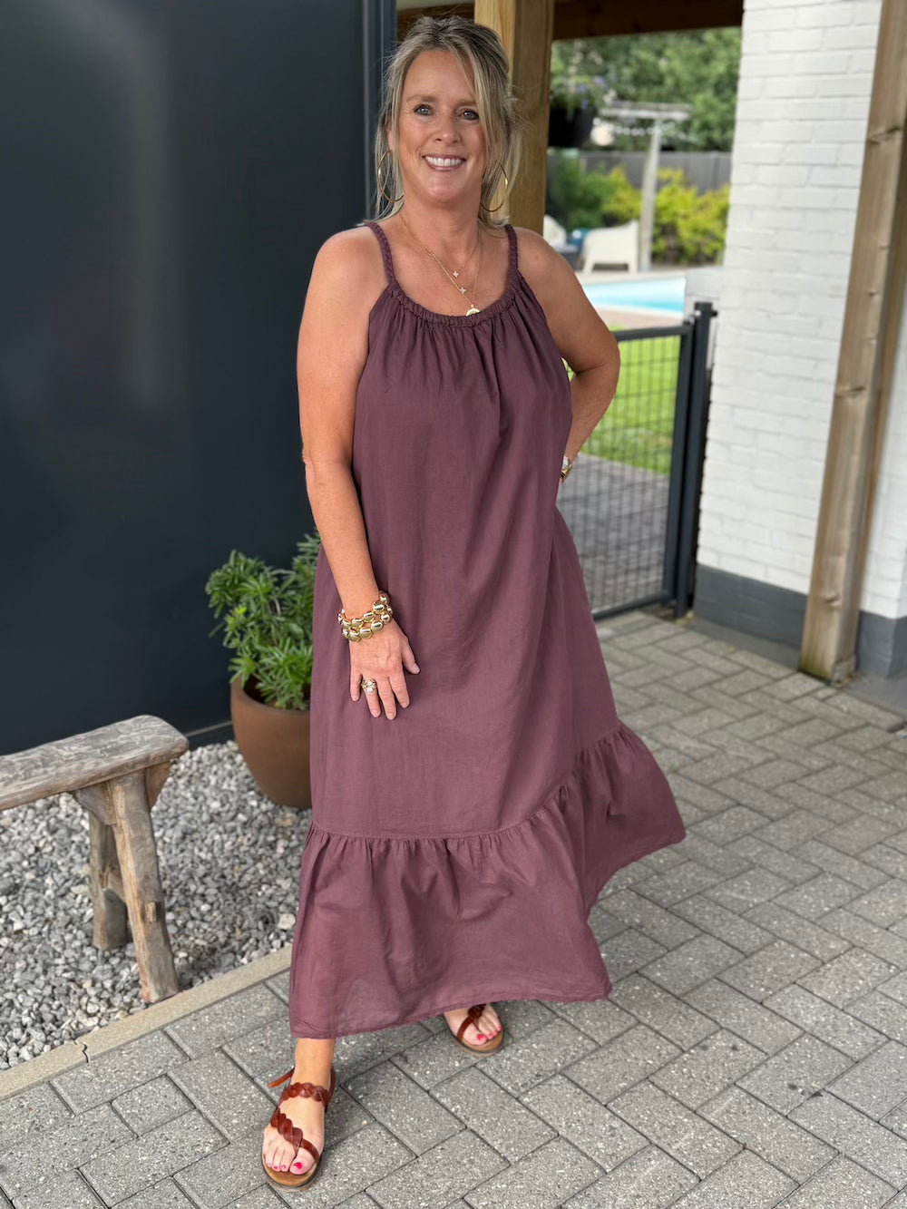 zomerjurk gevlochten bandjes bordeaux