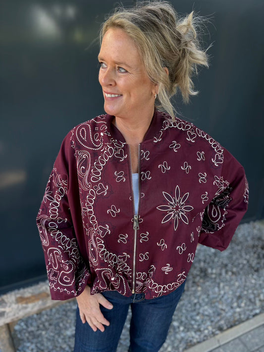 Bomber jack bordeaux met print