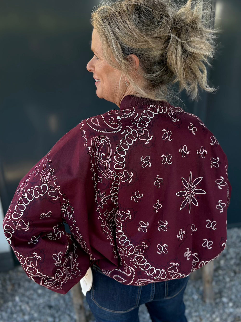 Bomber jas bordeaux met print
