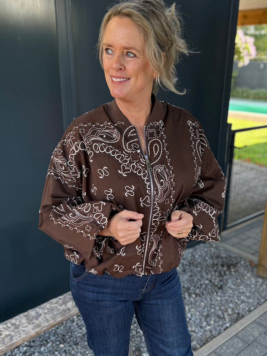 bomber jas bruin met print