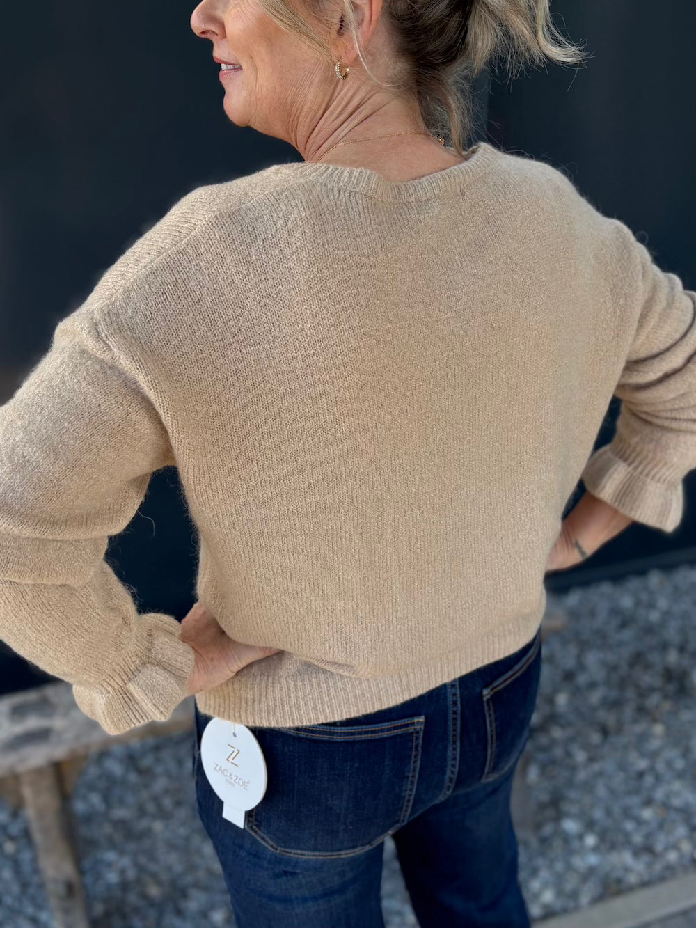 Vestje alpaca lange mouw met froezel manchet beige