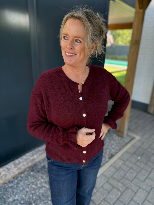 Vestje alpaca froezel mouw burgundy
