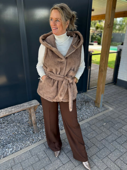 Bodywarmer fake fur met capuchon