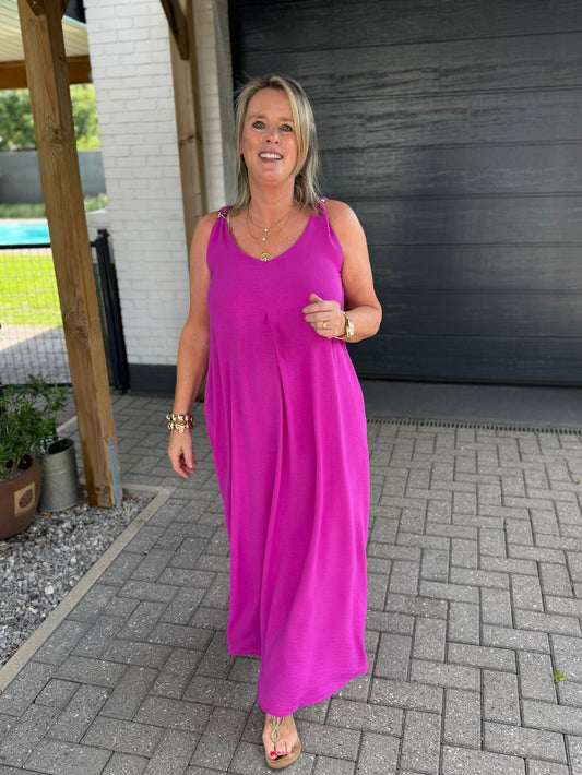 Zomerjurk magenta met ronde hals dames azzurro