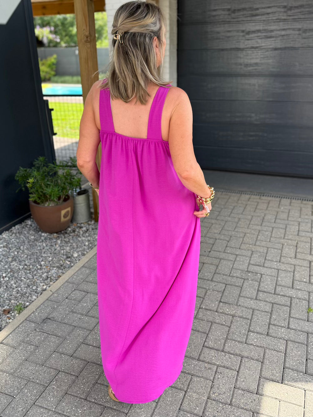 Zomerjurk magenta met ronde hals dames azzurro