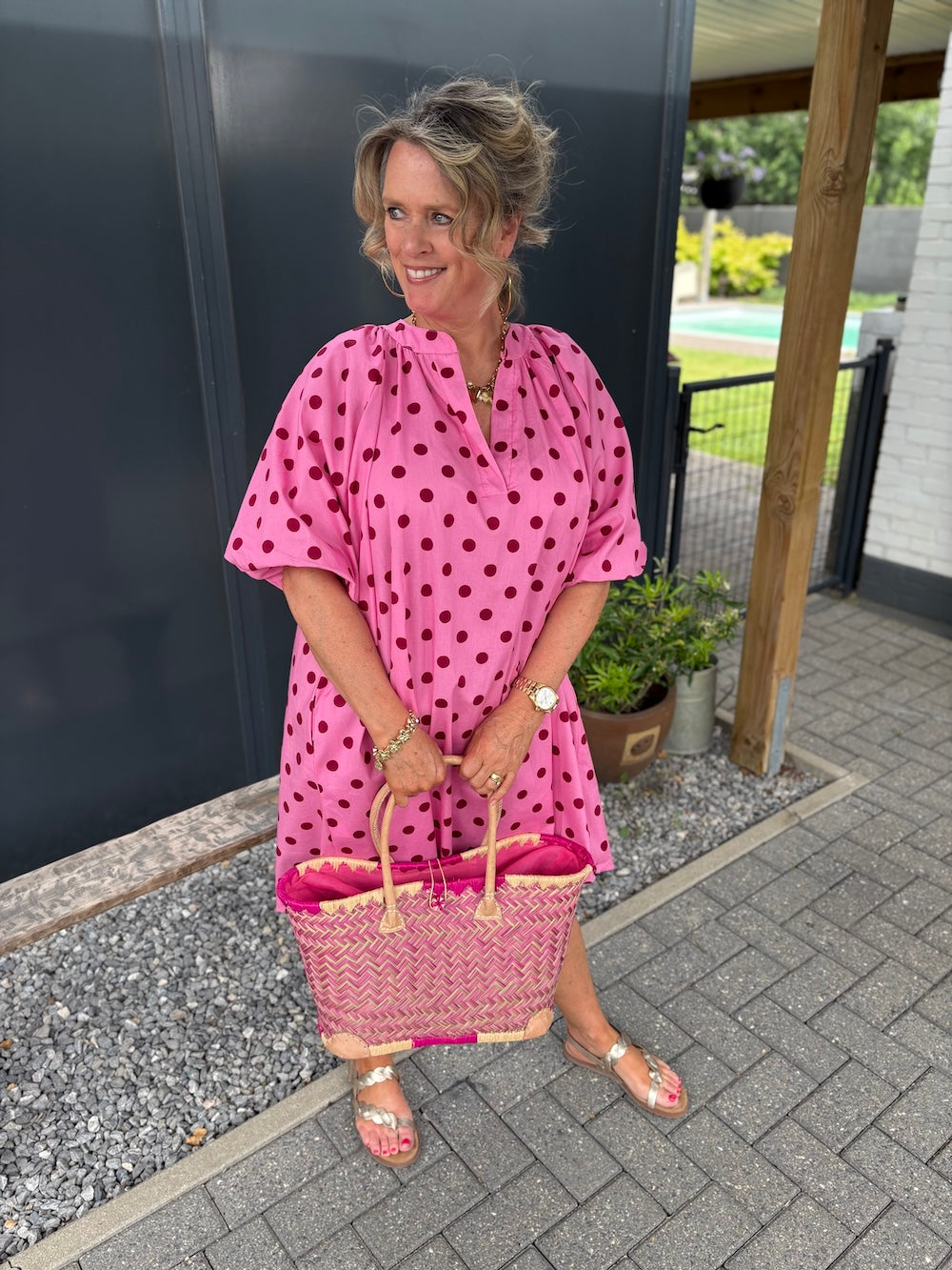 Jurk polka dot roze
