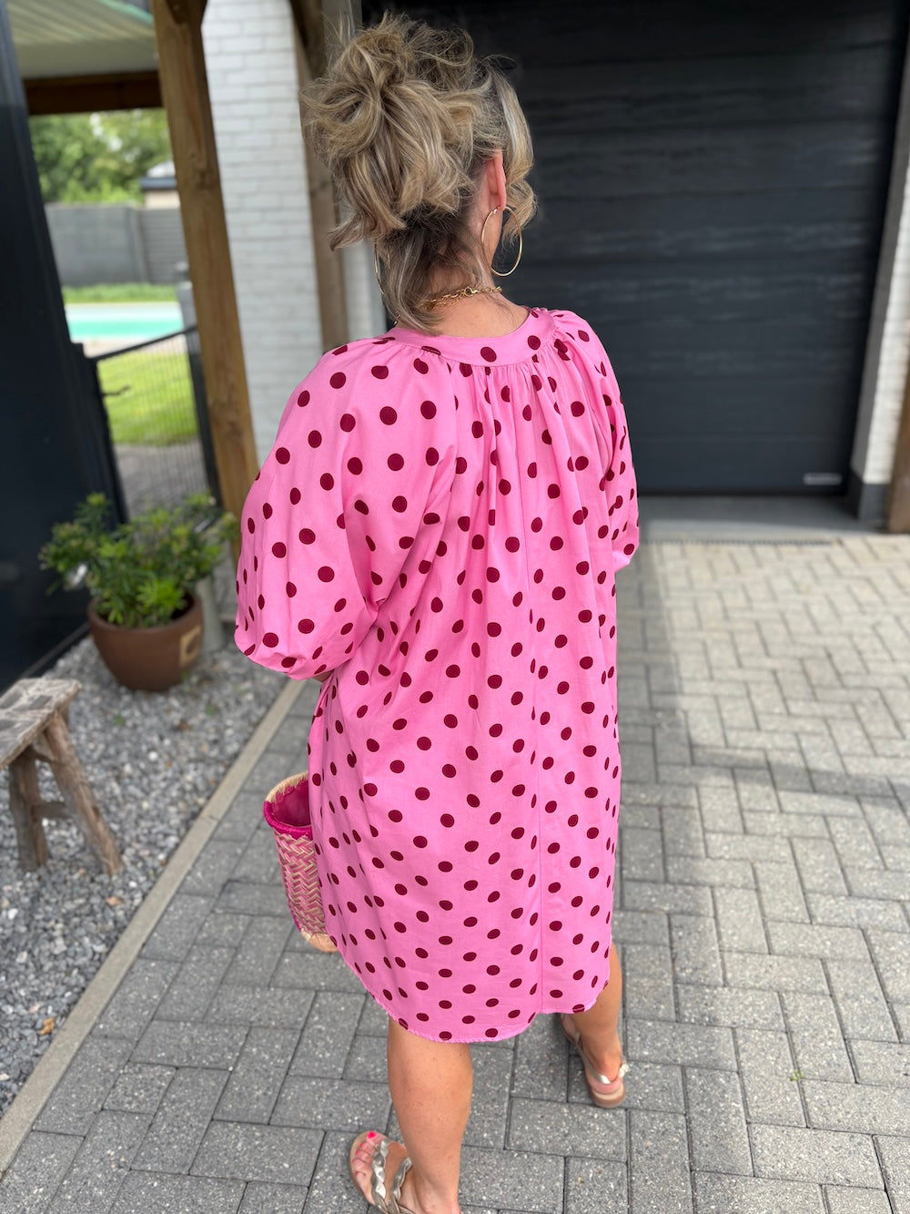 Jurk met pofmouw polka dots