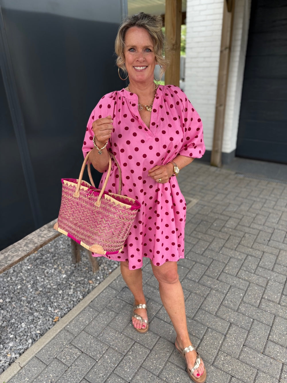 Jurk met pofmouw polka dots