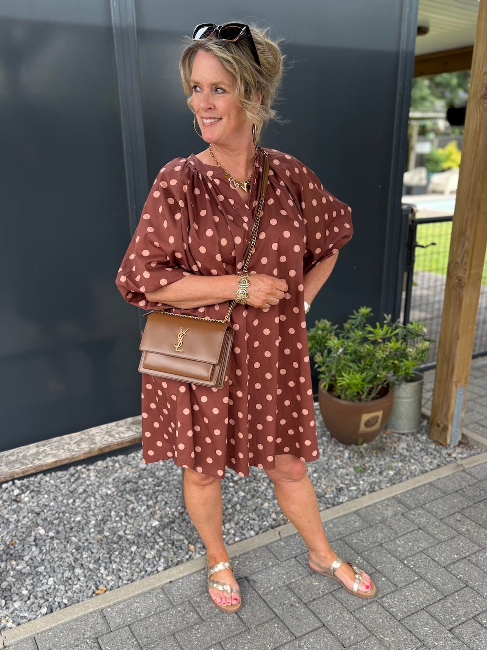 Jurk met pofmouw polka dots