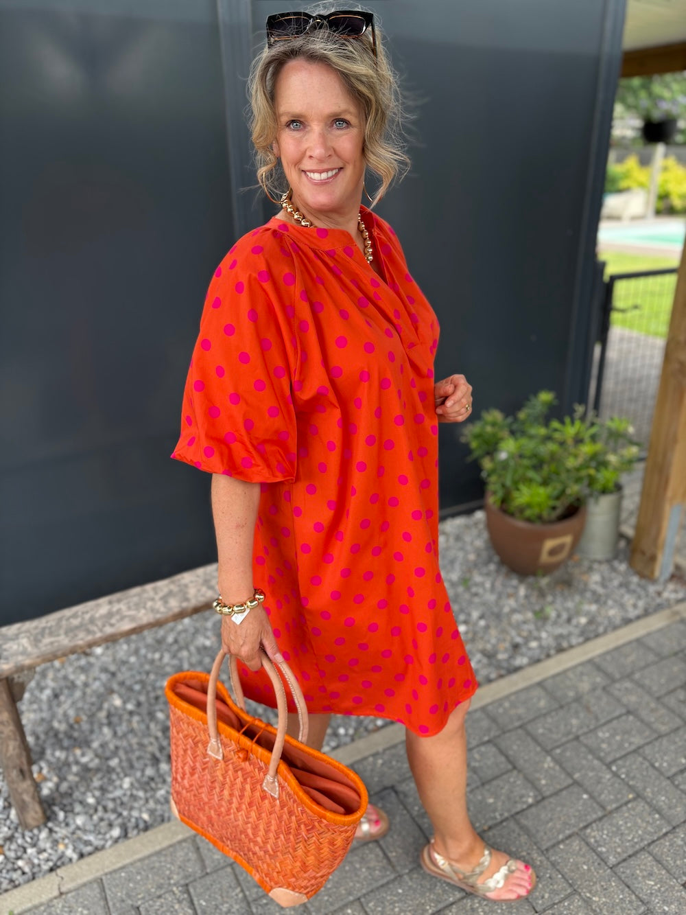 Jurk met pofmouw polka dots