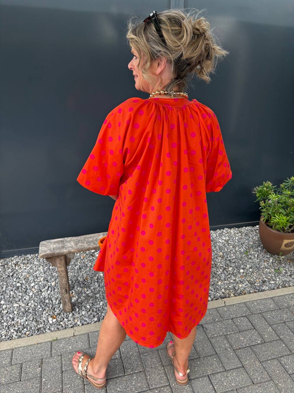 Jurk met pofmouw polka dots
